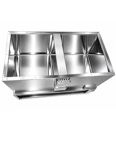 Polished WaxMelters three-chamber stainless steel dip tank with gleaming interior