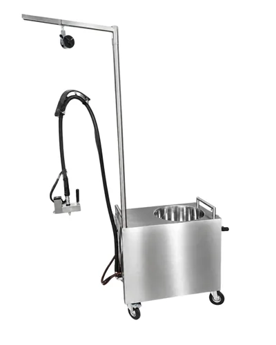 Pour X-Press 3000 stainless steel melting and filling cart with pour arm and heated hose