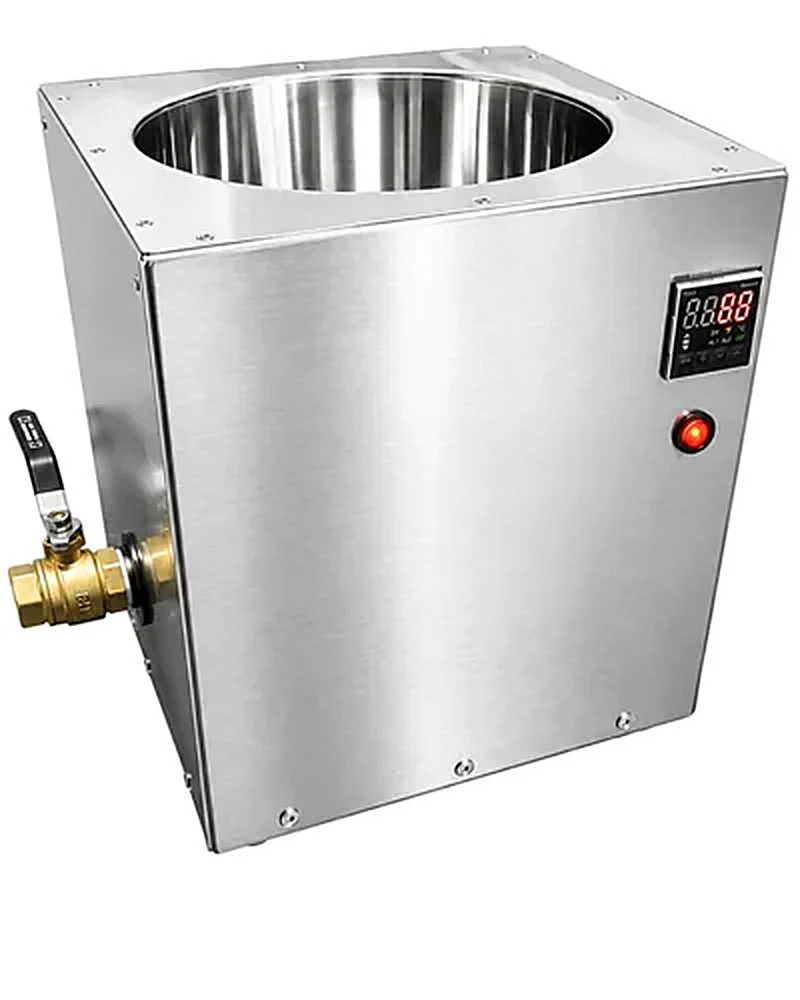 Stainless steel heated wax melting tank for packaging wax and adhesive supply