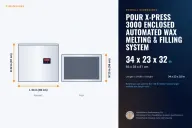 Pour X-Press 3000 Enclosed Automated Wax Melting & Filling System dimensions: 34 x 23 x 32 in (86 x 58 x 81 cm), L x W x H