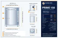 PRIMO 150 Industrial Melter dimension drawing: outside 20 x 20 x 26 in (508 x 508 x 660 mm), L x W x H; inner tank 18 in diameter x 24 in deep (457 x 610 mm). Section, front, side and top views.