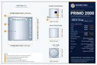 PRIMO 2000 Industrial Melter dimension drawing: outside 48 x 48 x 46 in (1,219 x 1,219 x 1,168 mm), L x W x H; inner tank 46 in diameter x 44 in deep (1,168 x 1,118 mm). Section, front, side and top views.