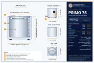PRIMO 75 Industrial Melter dimension drawing: outside 17 x 17 x 17 in (432 x 432 x 432 mm), L x W x H; inner tank 15 in diameter x 15 in deep (381 x 381 mm). Section, front, side and top views.