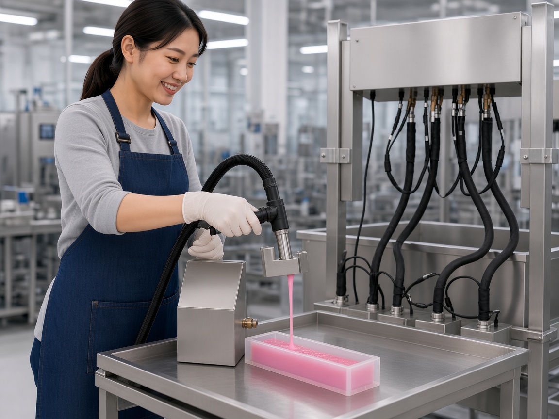 Operator with a single-color thin heated fill stream on WaxMelters equipment