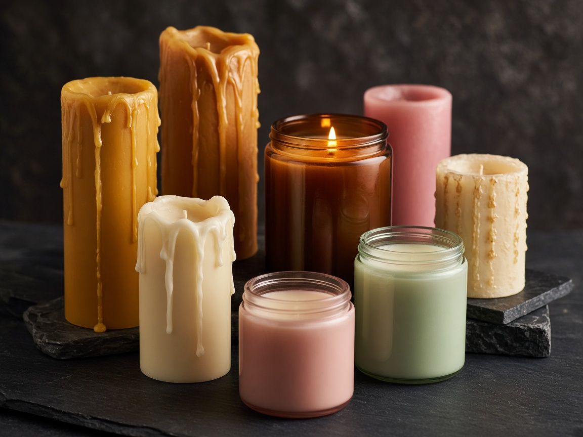 Finished candles in a warm still-life arrangement