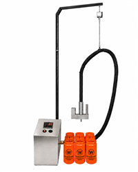 AutoShot automated heated filling system with heated hose and dispensing head filling containers