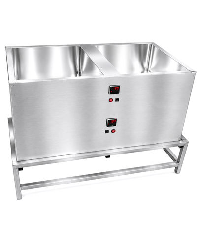 PRIMO Cheese Wax Dipping Tank, two stainless chambers with digital controls on a stainless stand