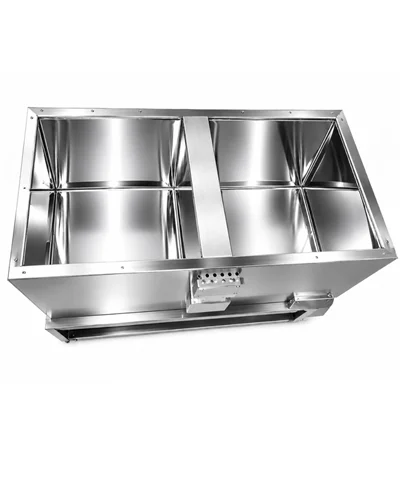 Polished WaxMelters three-chamber stainless steel dip tank, built to your inside dimensions